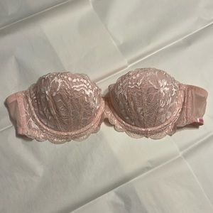 Victoria’s Secret PINK pink lace strapless bra.
